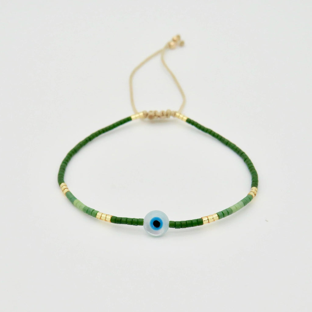 Rosamariposa - Evil Eye Miyuki Bracelet - Hunter Green - Addie Rose Boutique - Austin