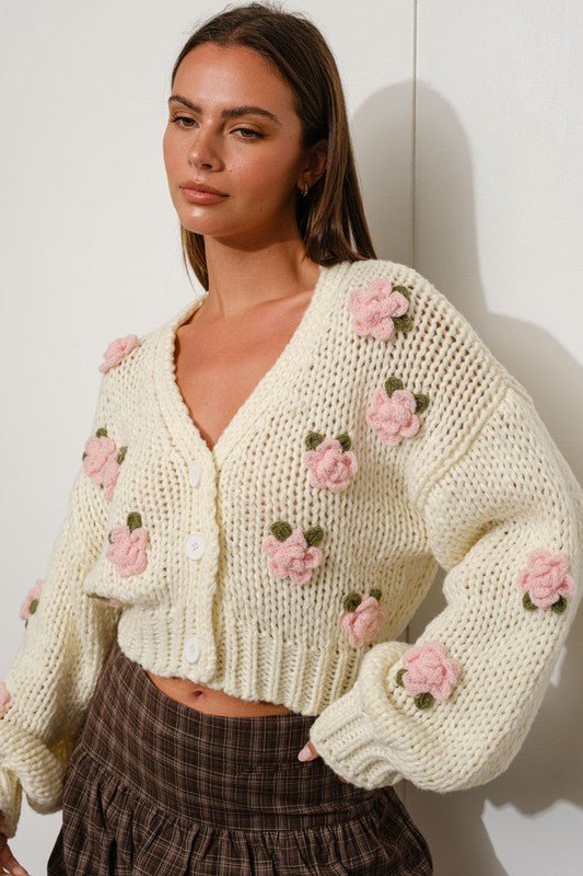 Rose Knit Cardigan - Addie Rose Boutique - Austin