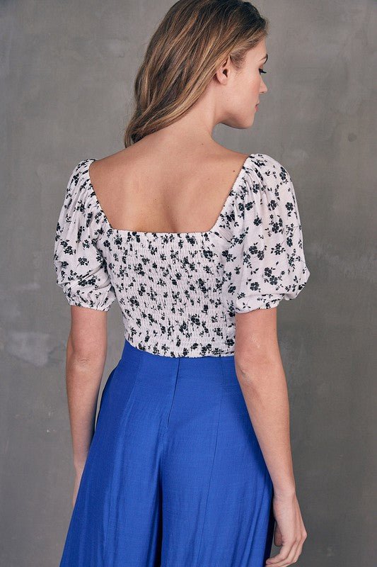 Ruched Floral Top - Addie Rose Boutique - Austin