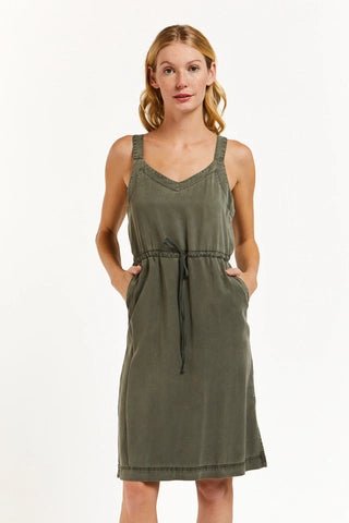 Sam Washed Out Olive Sundress - Addie Rose Boutique - Austin