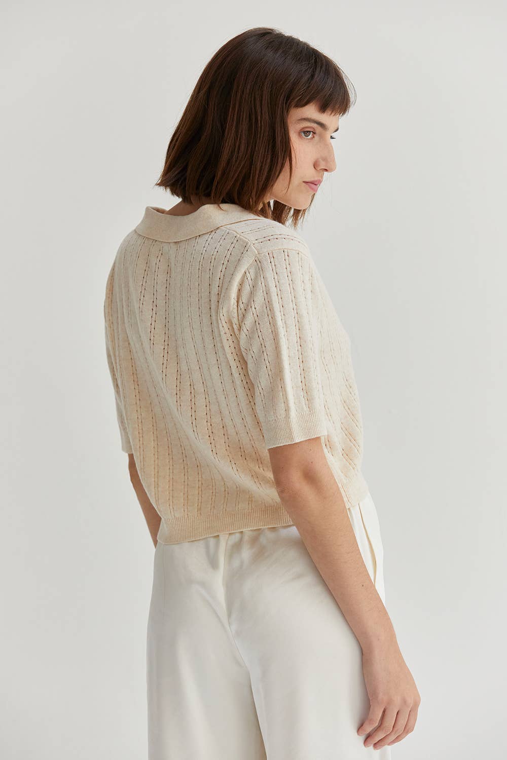 Saman Pointelle Knit Polo Top - Addie Rose Boutique - Austin