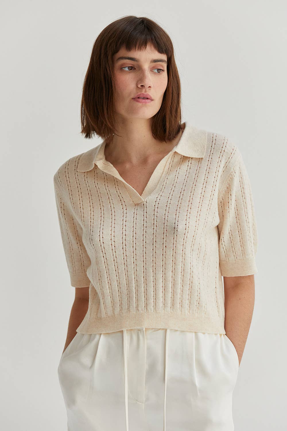 Saman Pointelle Knit Polo Top - Addie Rose Boutique - Austin