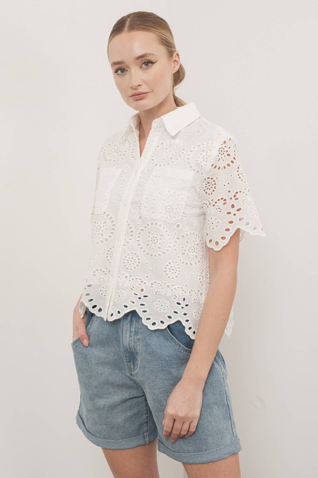 Scallop Button - Down - Addie Rose Boutique - Austin