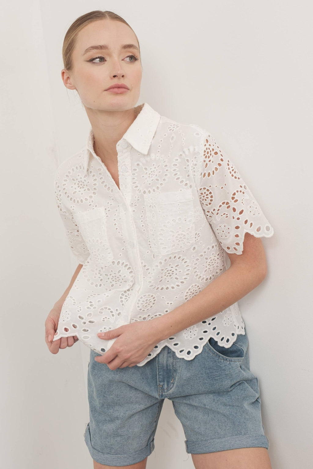 Scallop Button - Down - Addie Rose Boutique - Austin