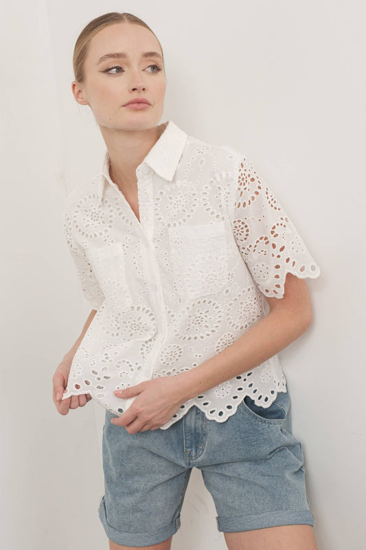 Scallop Button - Down - Addie Rose Boutique - Austin