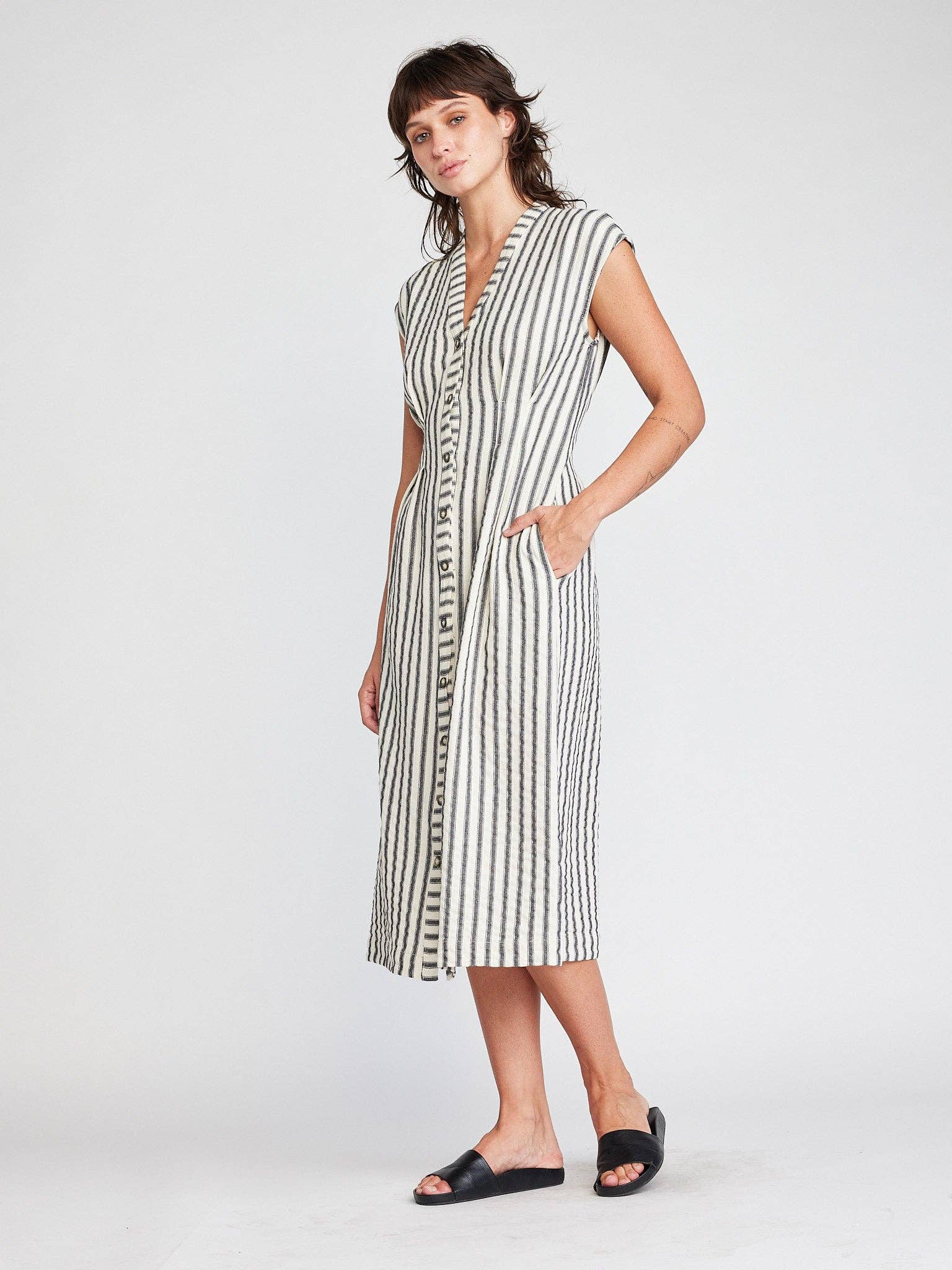 Self Contrast - Jamila Button Front Midi Dress - Addie Rose Austin
