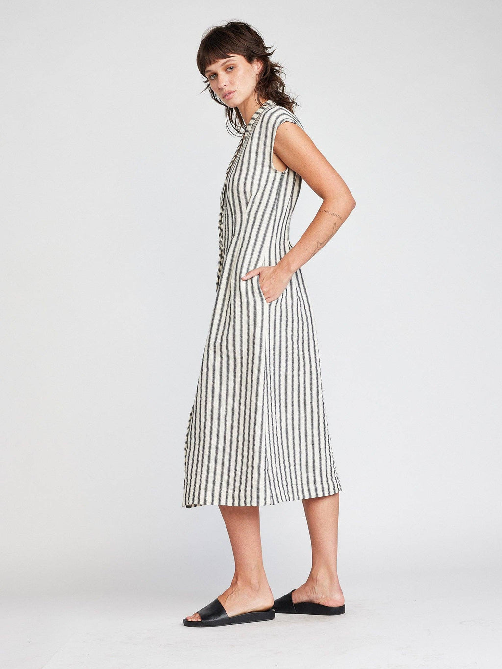 Self Contrast - Jamila Button Front Midi Dress - Addie Rose Austin