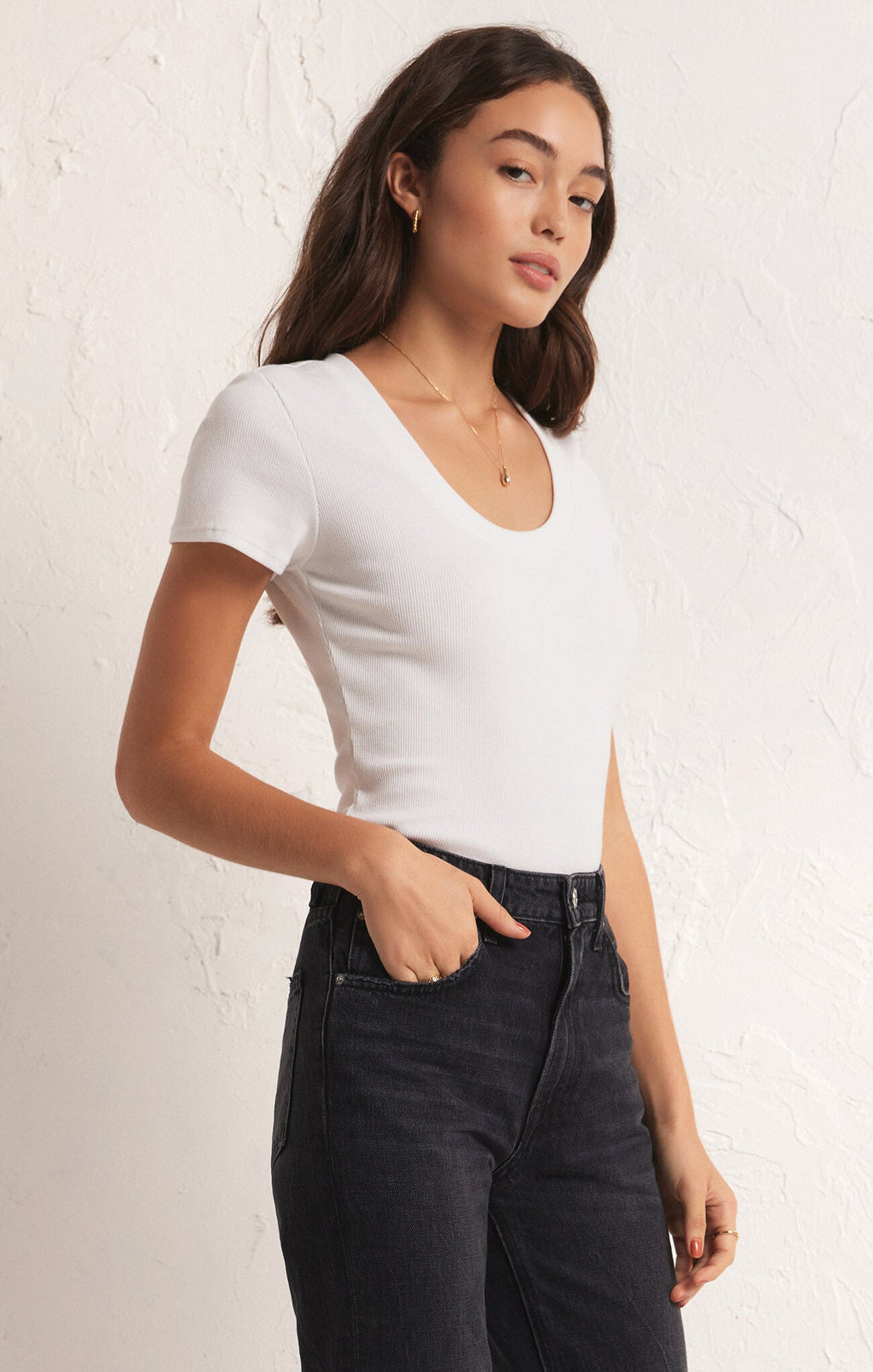 Sierra Scoop Neck White Tee - Addie Rose Boutique - Austin