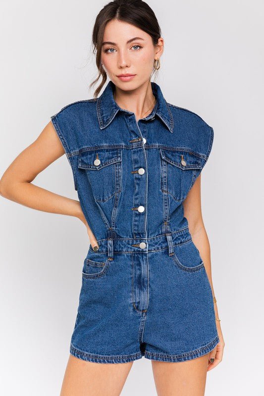 Sleeveless Denim Romper - Addie Rose Boutique - Austin