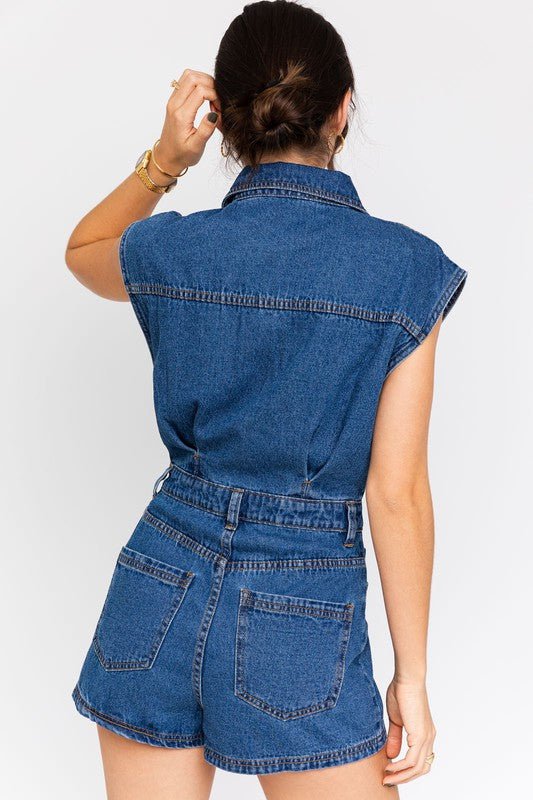 Sleeveless Denim Romper - Addie Rose Boutique - Austin