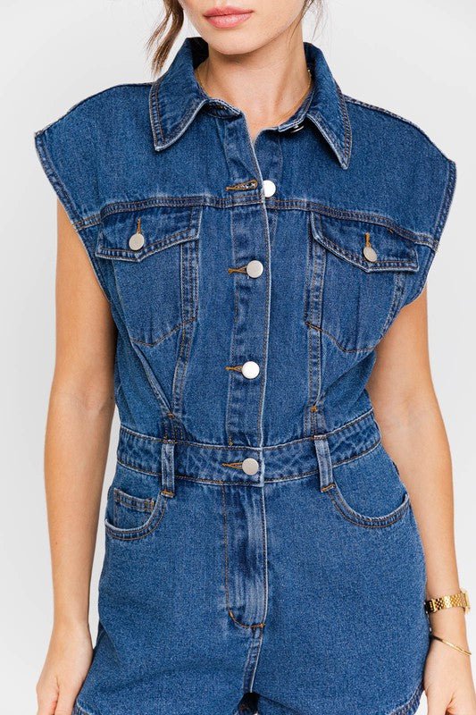 Sleeveless Denim Romper - Addie Rose Boutique - Austin