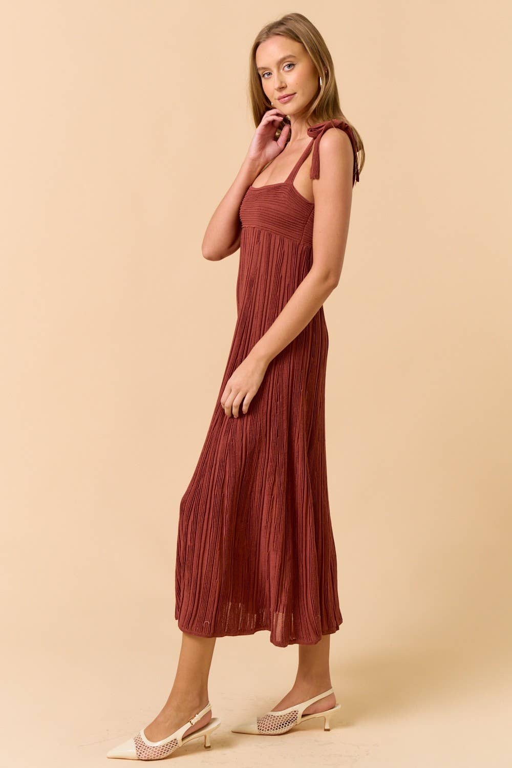 Sleeveless Maxi Dress with Shoulder Tie Detail - Addie Rose Austin