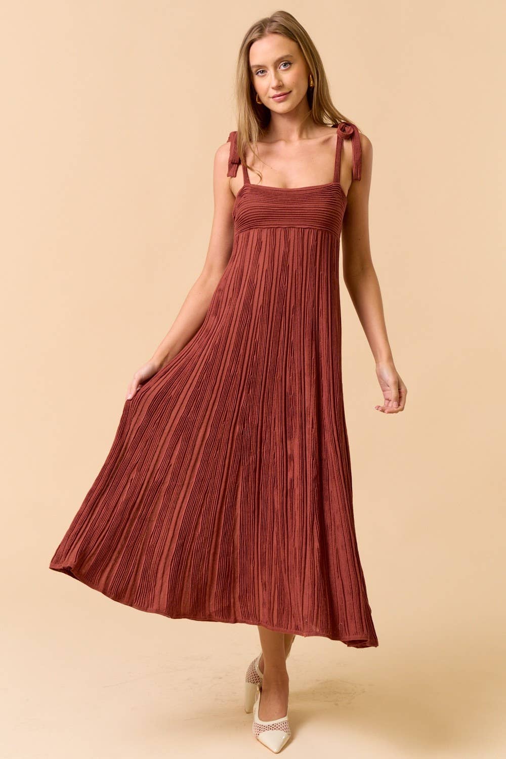 Sleeveless Maxi Dress with Shoulder Tie Detail - Addie Rose Austin