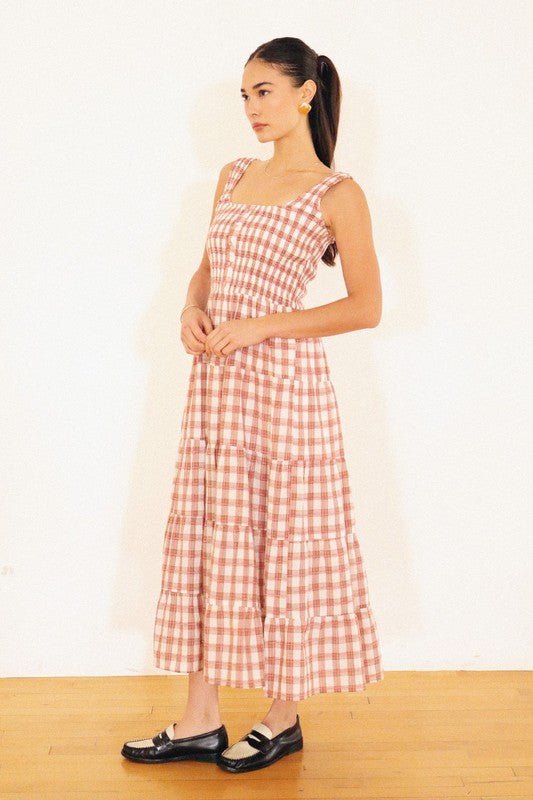 Smocked Gingham Peach - Addie Rose Boutique - Austin