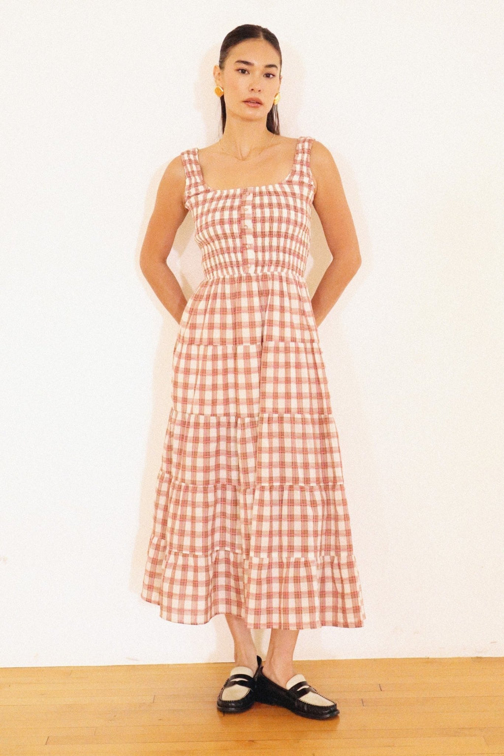Smocked Gingham Peach - Addie Rose Boutique - Austin