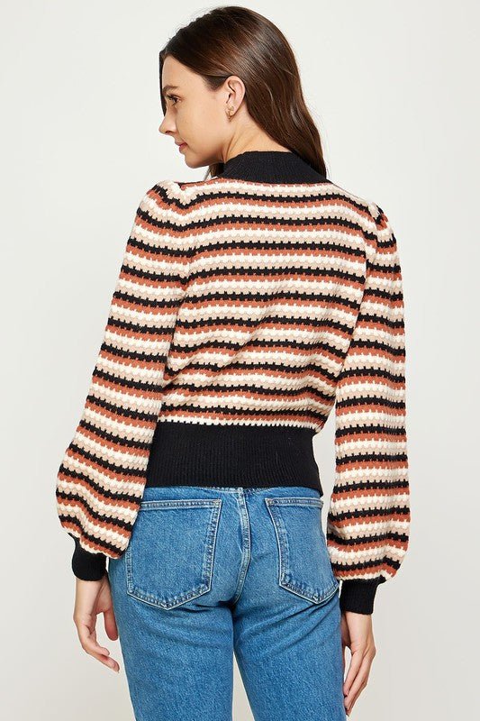 Striped Mock Neck Sweater - Addie Rose Boutique - Austin