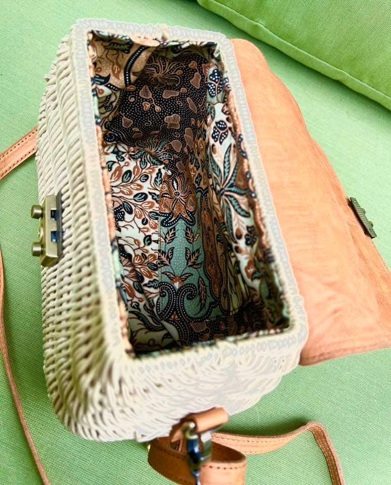 The Winding Road - Ivory Rattan Crossbody Bag with Leather Trim - Addie Rose Boutique - Austin