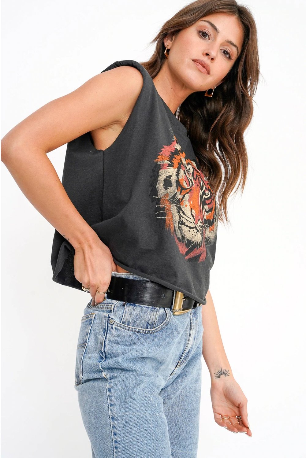 Tiger Shoulder Pad Muscle Tee - Addie Rose Boutique - Austin