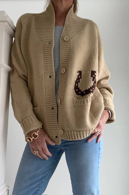 Varsity Chunky Horse Cardigan - Addie Rose Boutique - Austin