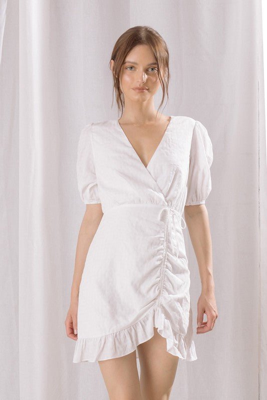 White Bliss Ruched Mini - Addie Rose Boutique - Austin