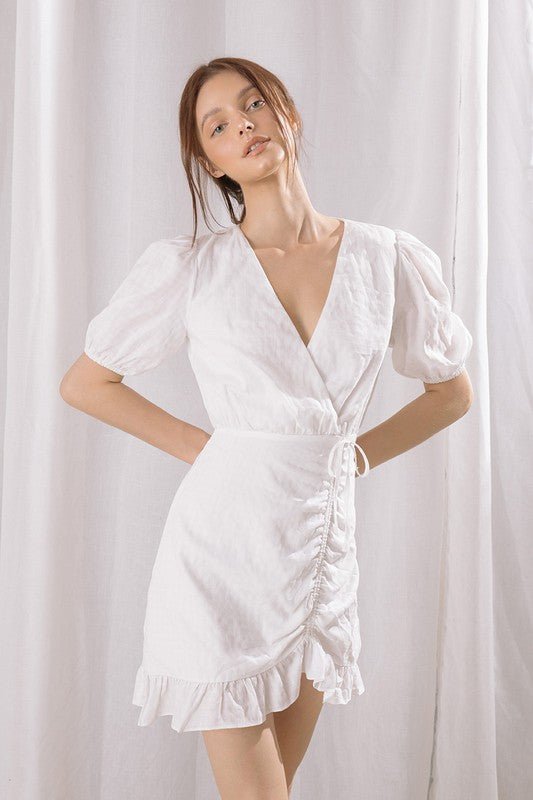 White Bliss Ruched Mini - Addie Rose Boutique - Austin