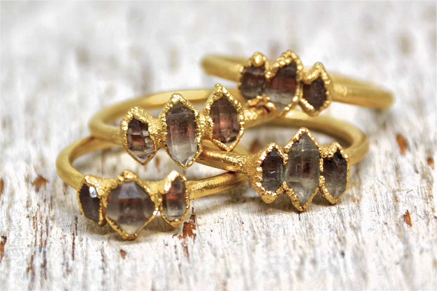 Daddy Daughter Jewelry - Gold Multi-Stone Herkimer Diamond Ring | Raw Stone Ring |