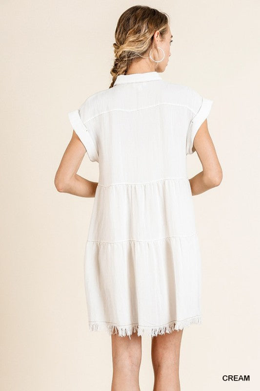 Button Front Collared Ruffle Dress