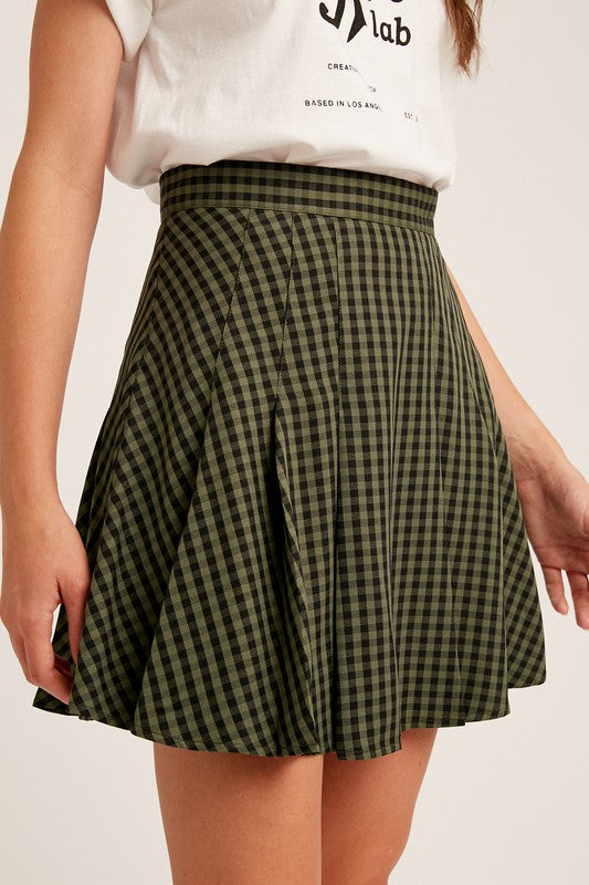 Gingham Flare Mini Skirt