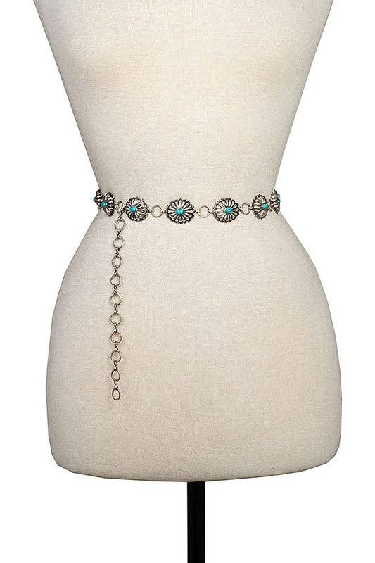 Oval Gem Chain Belt: Silver/One Size