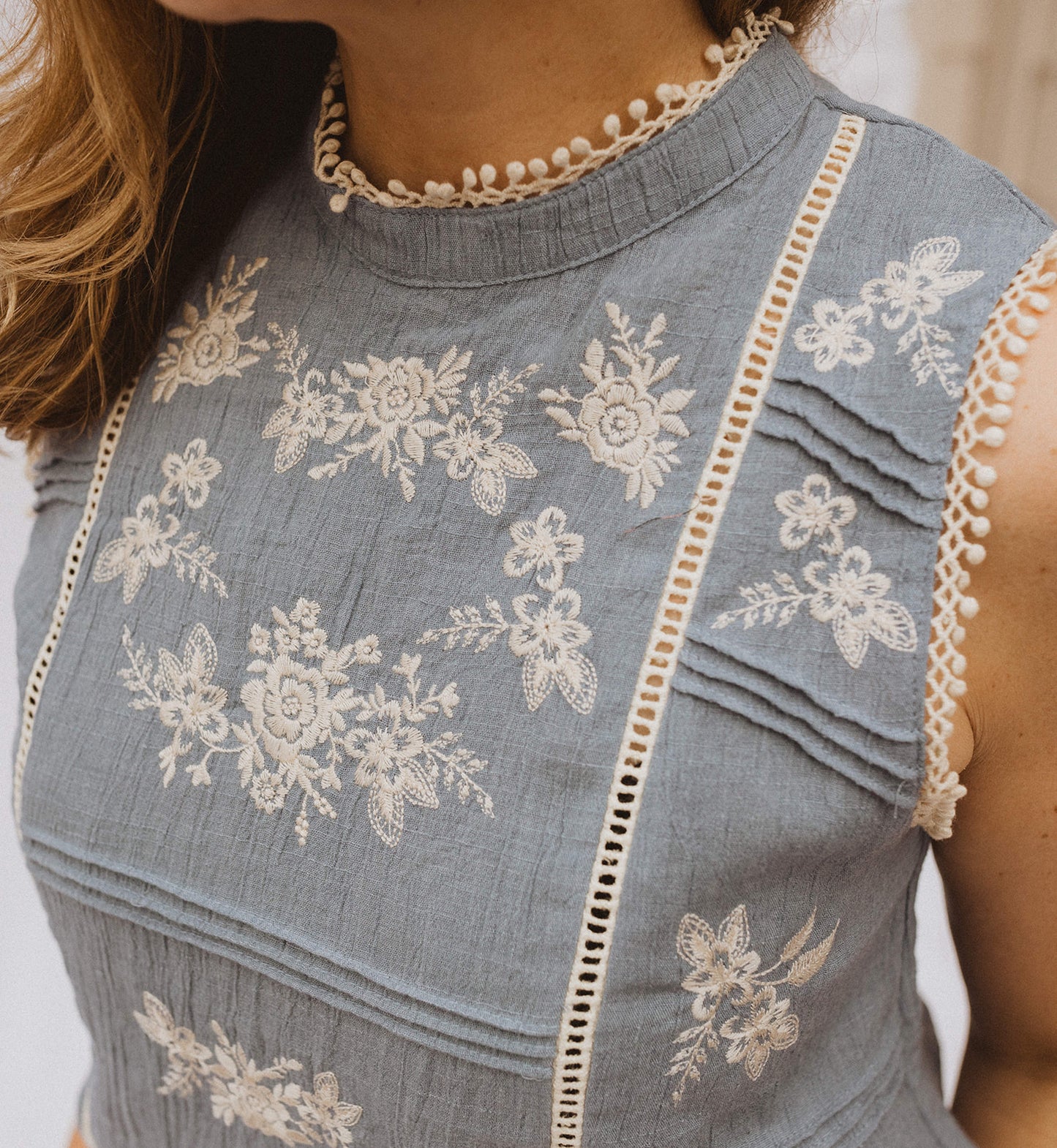 Blues Embroidered Top