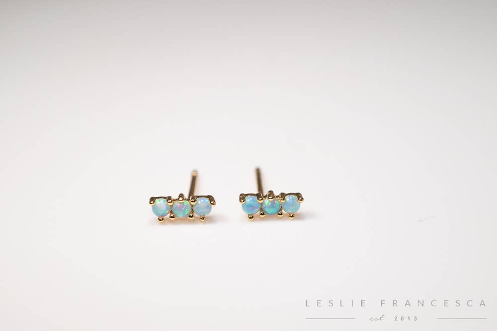 Leslie Francesca Designs - Mini Triple Royal Sky Blue Opal Studs
