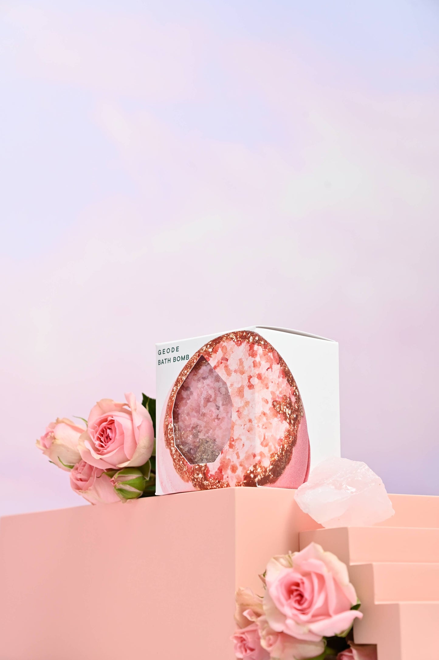 Latika Beauty - Geode Crystal Bath Bomb - Rose Quartz | crystal | gold pink