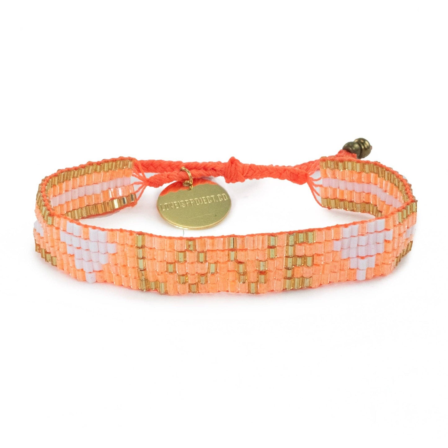Kids' Seed Bead LOVE with Hearts Bracelet - Neon Orange