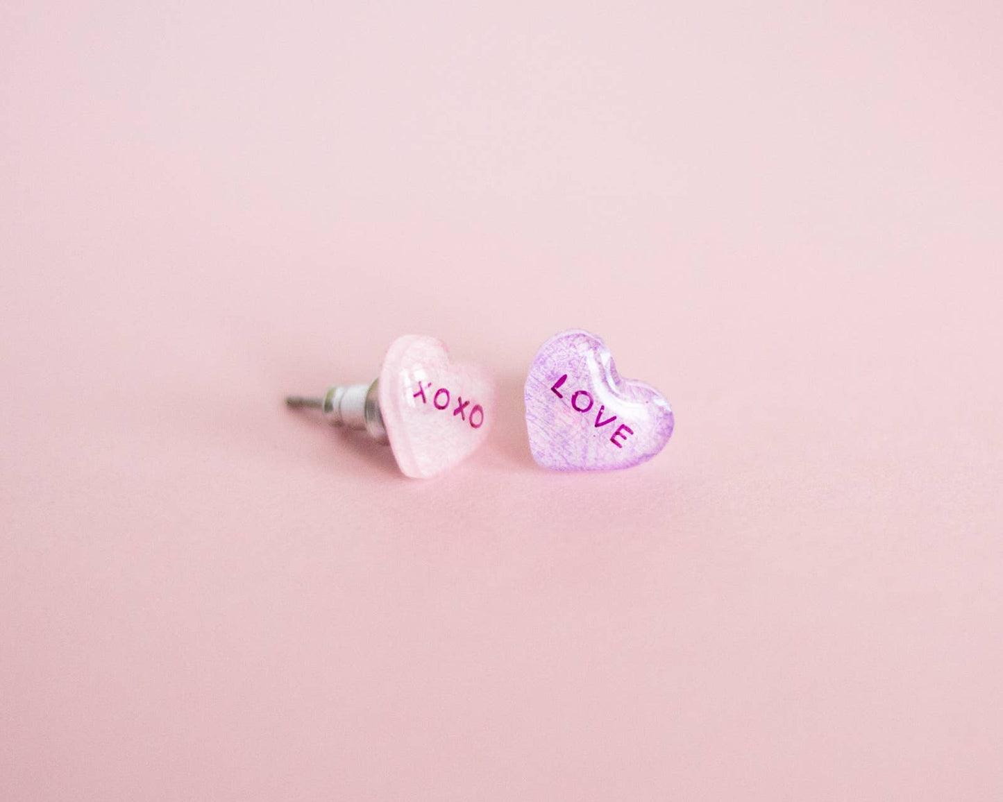 Poptone Co. - Valentine Candy Heart Earrings:  Love + Xoxo - Preorder