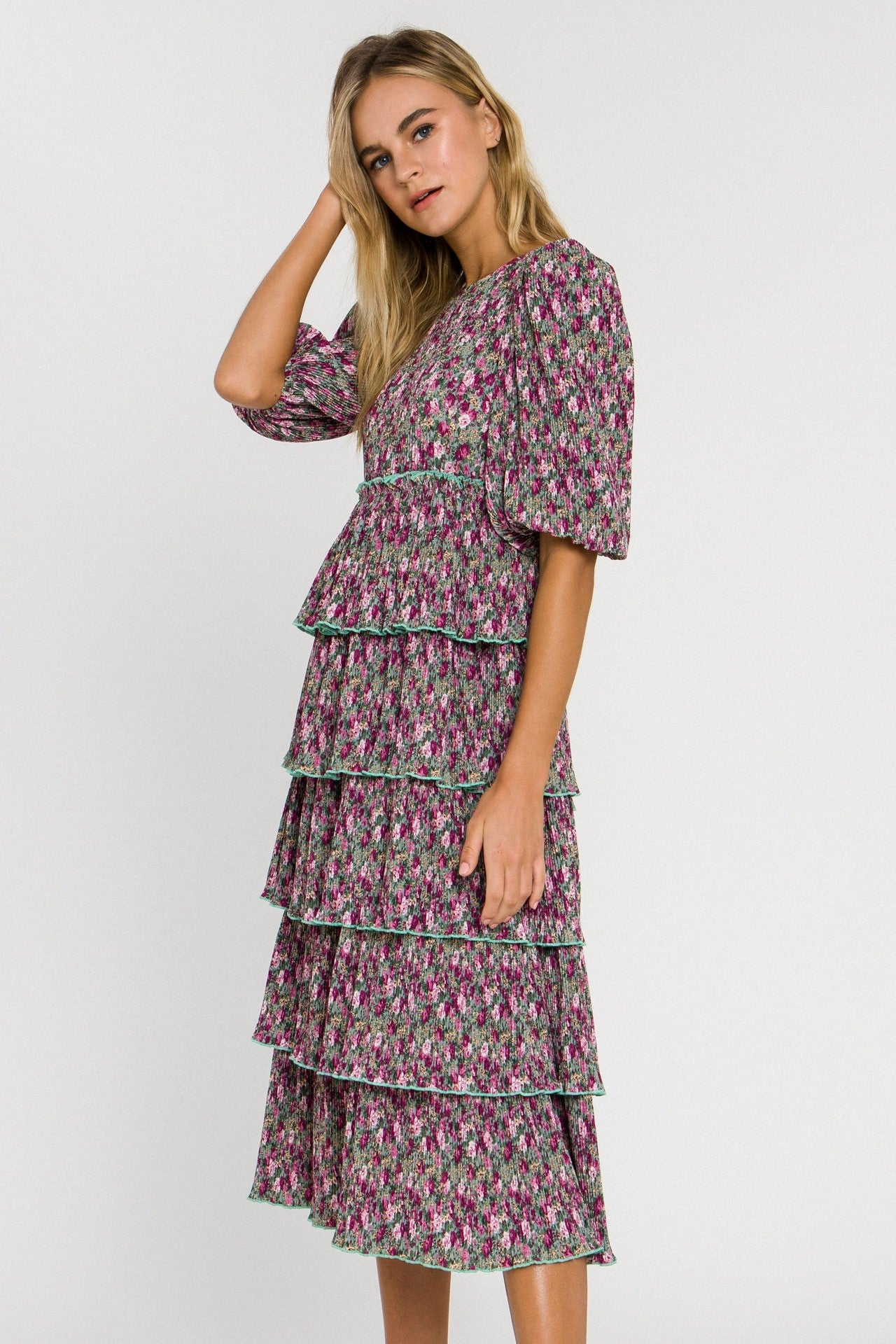 Floral Pleated Tier Dress